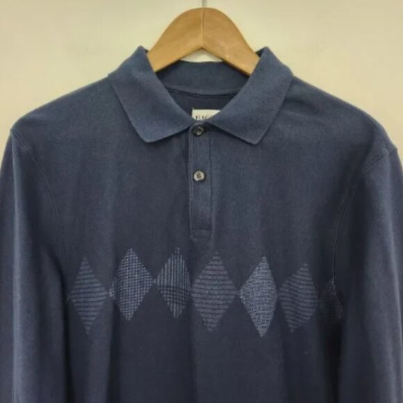 HAGGAR Men's Navy Blue Geometric Polo Long Sleeve Shirt Size M - Picture 3 of 5